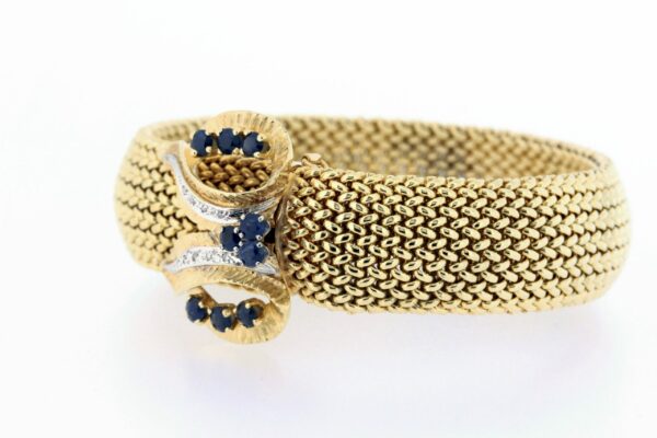Timekeepersclayton 14K Yellow Gold Blue Sapphire and White Diamond Woven Link Bracelet