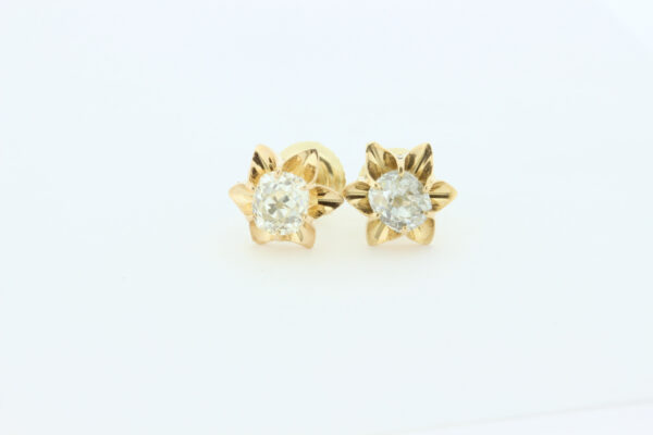 Timekeepersclayton 14K Yellow Gold Vintage Screw back Star Flower Earrings with Diamonds