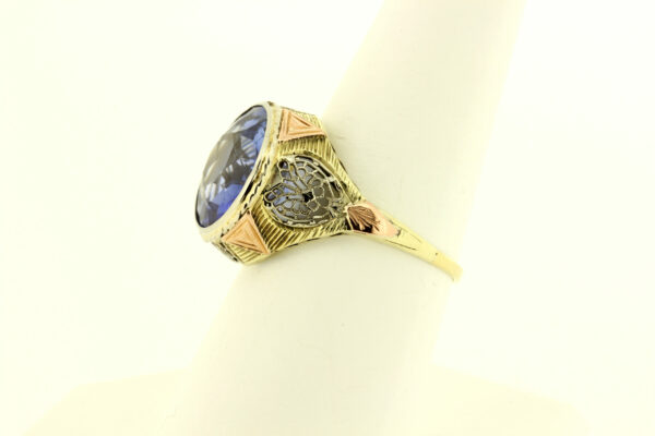 Timekeepersclayton 14K Gold Filigree Blue Faceted Center Ring