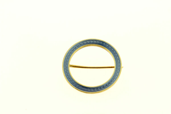 Timekeepersclayton 14K Gold Basse-taille Engraved Blue Enamel Circle Brooch