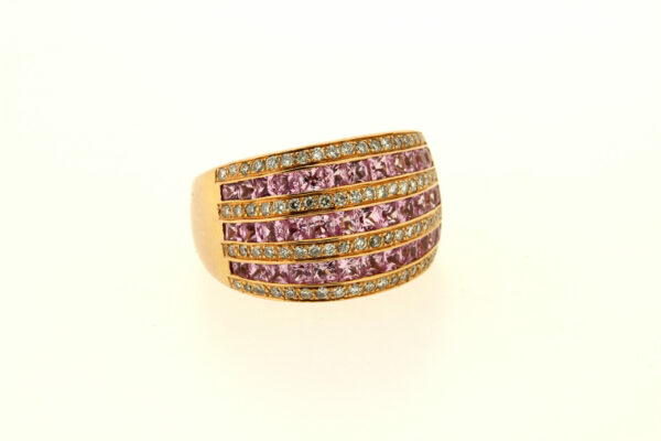 Timekeepersclayton 14K Yellow Gold Pink Sapphire and White Diamond Wide Band