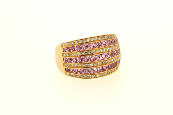 Timekeepersclayton 14K Yellow Gold Pink Sapphire and White Diamond Wide Band