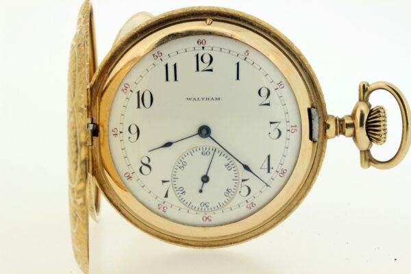 Timekeepersclayton 14K Yellow Gold Swirling Flower Daisy Engraved Waltham Pocket Watch