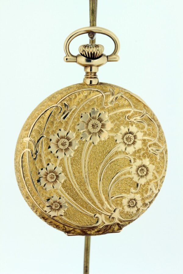 Timekeepersclayton 14K Yellow Gold Swirling Flower Daisy Engraved Waltham Pocket Watch