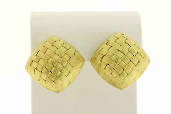 Timekeepersclayton Tight weave Basket woven Style 18K Square Puffed Yellow Gold Clip-on Earrings