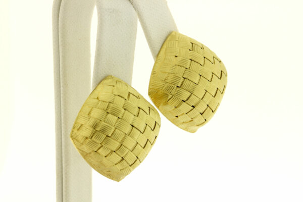 Timekeepersclayton Tight weave Basket woven Style 18K Square Puffed Yellow Gold Clip-on Earrings