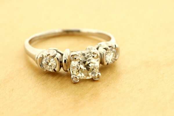 Timekeepersclayton 14K Vintage Trio Diamond Ring 0.95 Carats Total Weight SI1 J Engagement Ring Wedding Anniversary