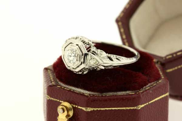 Timekeepersclayton Vintage 1920s 18K Gold Flower Floral Filigree Diamond Ring Engagement Wedding 0.10 Carats