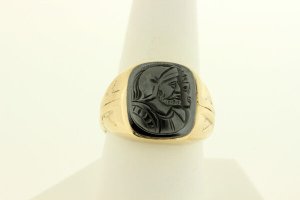 Timekeepersclayton 14K Gold Carved Soldiers Hematite Ring Signet Vintage