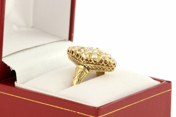 Timekeepersclayton 14K Yellow Gold 1.50ct Diamond Cluster Ring Almond Marquise shaped Vintage Geometric Engraved Shank