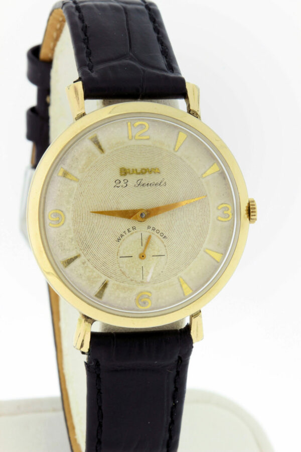 Timekeepersclayton 10K Gold Filled Bulova Wrist Watch with Guilloche Dial 23 Jeweled movement
