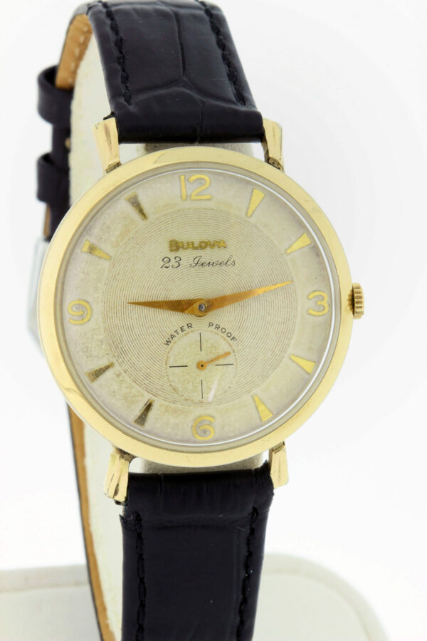 Timekeepersclayton 10K Gold Filled Bulova Wrist Watch with Guilloche Dial 23 Jeweled movement