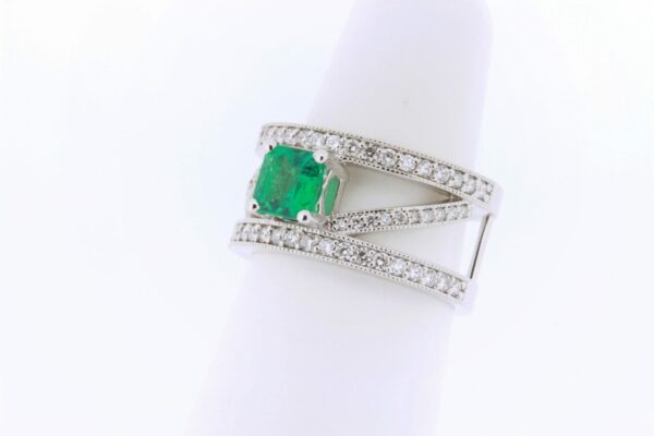 Timekeepersclayton Vibrant green Emerald and white diamonds custom vintage 14K gold ring