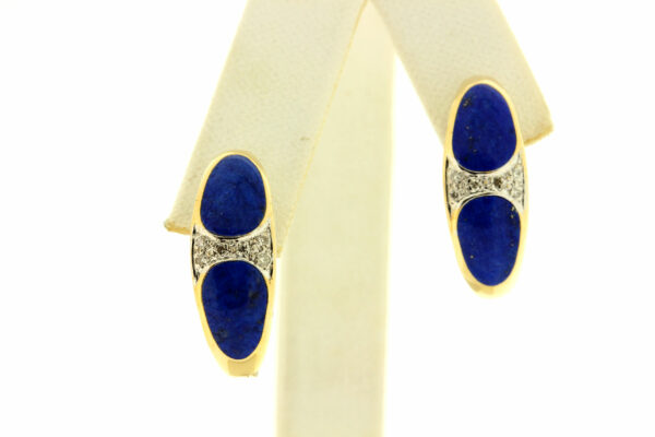 Timekeepersclayton 14K Yellow Gold Blue Lapis Lazuli and Diamond Hoop Earrings Omega Backs