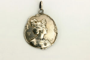 Timekeepersclayton Silver Vintage Pendant Charm with Elegant Lady Profile with Necklace Brooch and Gown