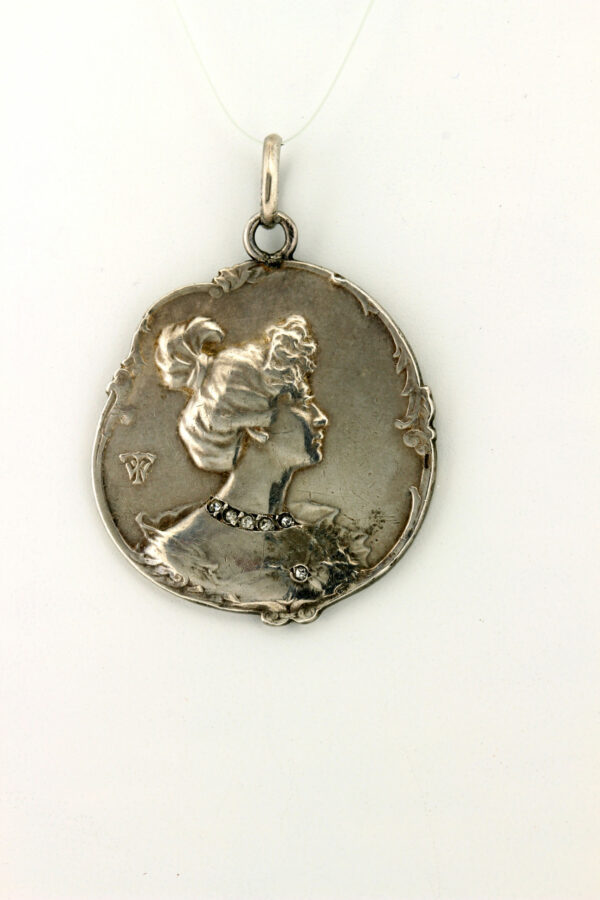 Timekeepersclayton Silver Vintage Pendant Charm with Elegant Lady Profile with Necklace Brooch and Gown
