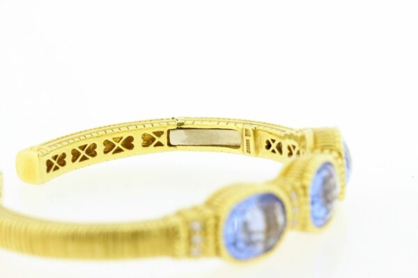 Timekeepersclayton Hinged 18K Yellow Gold Blue Topaz Ovals and White Diamonds Bracelet