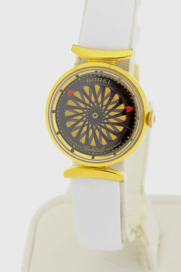 Timekeepersclayton Ladies Borel Wrist Watch Black Illusion Kaleidoscope Dial 17 Jeweled Swiss Movement