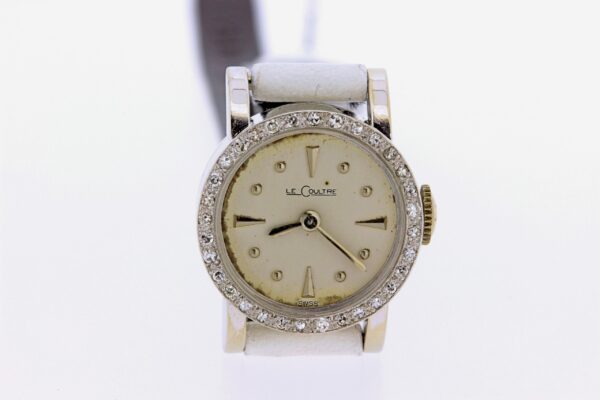 Timekeepersclayton Ladies LeCoultre Wrist watch 14K Gold Case With white accent Halo