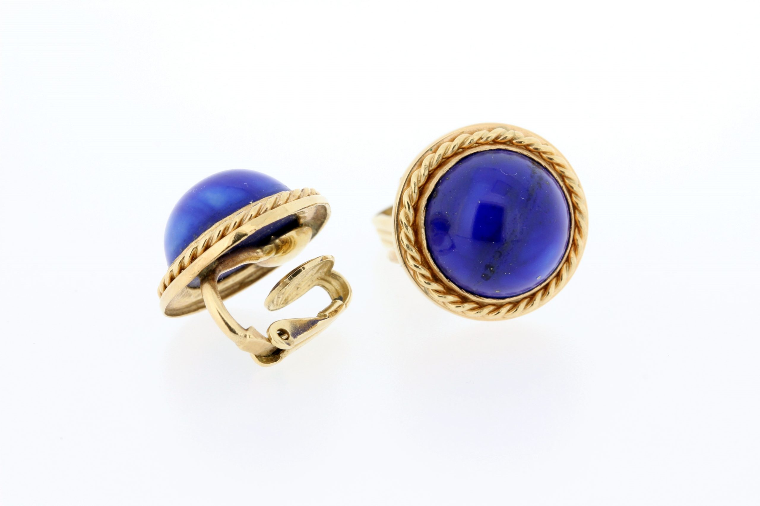 14KT Yellow Gold Earrings with Round Blue Cabochon Genuine Lapis Ear Wires  NEW | eBay
