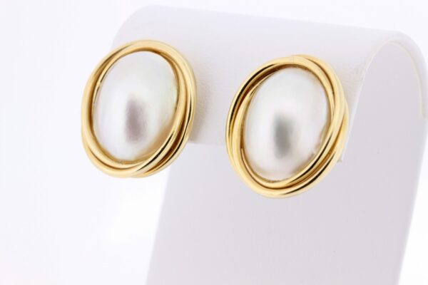 Timekeepersclayton Vintage 14K Yellow Gold Double-wire Nested Mabe Pearl Omega back Clip on Earrings