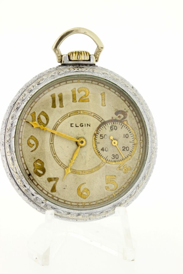 Timekeepersclayton Elgin Pocket Watch in Engraved Base Metal Case with15 Jeweled Movement