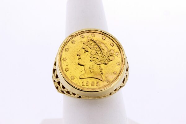 Timekeepersclayton 1905 22K Gold 5 Dollar Liberty coin 10K gold ring