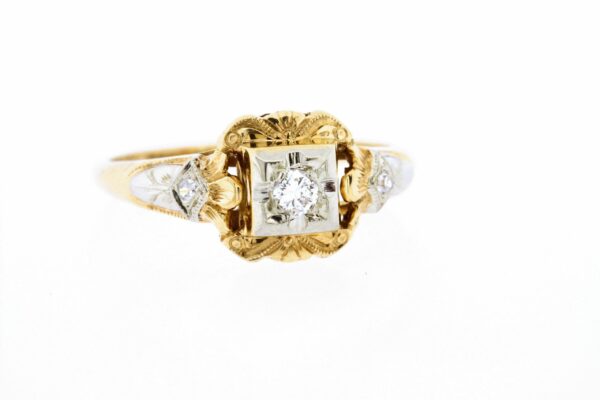 Timekeepersclayton 14K Vintage Engraved Two Tone Gold Diamond Ring Engagement Ring