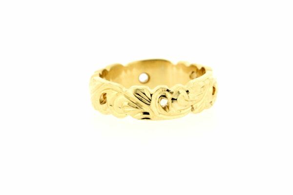 Timekeepersclayton 14K Yellow Gold Hand Engraved Scroll Leaf Band