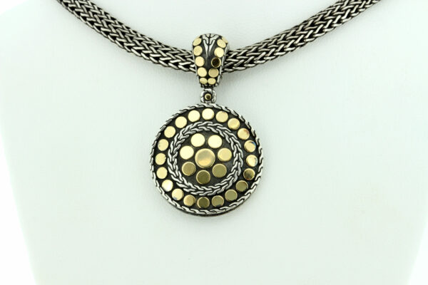 Timekeepersclayton John Hardy Sterling Silver and 18K Yellow Gold Chain and Disc Pendant Sun Volcano-like Motif