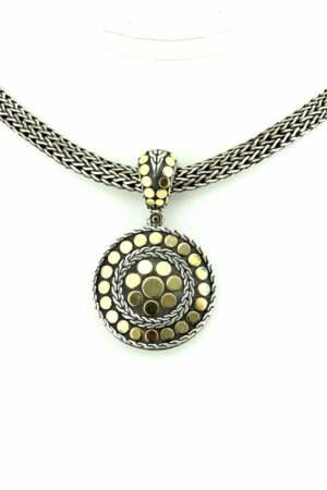 Timekeepersclayton John Hardy Sterling Silver and 18K Yellow Gold Chain and Disc Pendant Sun Volcano-like Motif