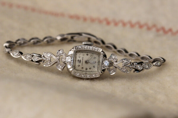 Timekeepersclayton 1950s Vintage Ladies Longines Diamond Wrist Watch with Matching Bracelet 17 Jeweled Swiss Movement