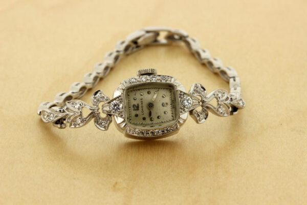 Timekeepersclayton 1950s Vintage Ladies Longines Diamond Wrist Watch with Matching Bracelet 17 Jeweled Swiss Movement