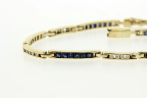 Timekeepersclayton 14K Yellow Gold Channel Set Blue Sapphire and White Diamond Linked Bracelet Vintage