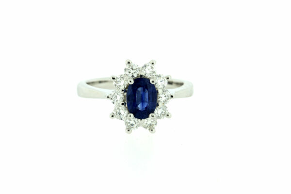 14 karat gold ring 0.71ct diamonds 0.92ct blue sapphire