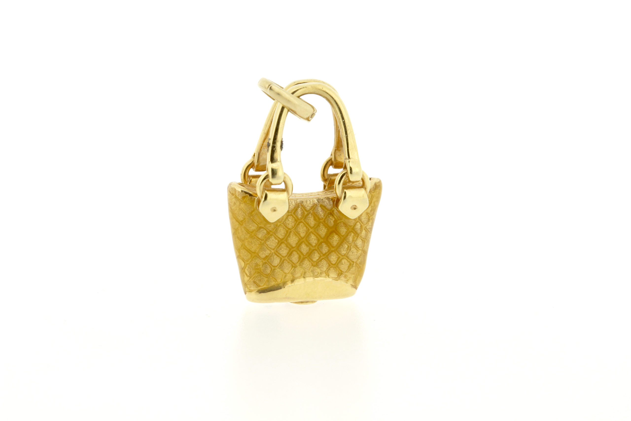Vintage Charm Bracelet Charm Purse with Diamond Pattern Yellow Enamel 14K Yellow Gold