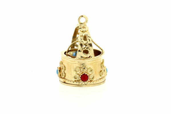 Timekeepersclayton 14K Vintage Gold Wishing Well Charm with Granulation Decorations Red Coral and Blue Turquoise