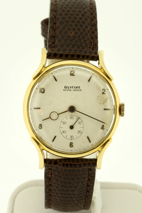 Timekeepersclayton Vintage 18K Yellow Gold Glycine Bienne-Geneve Wrist Watch 18 Jeweled Movement