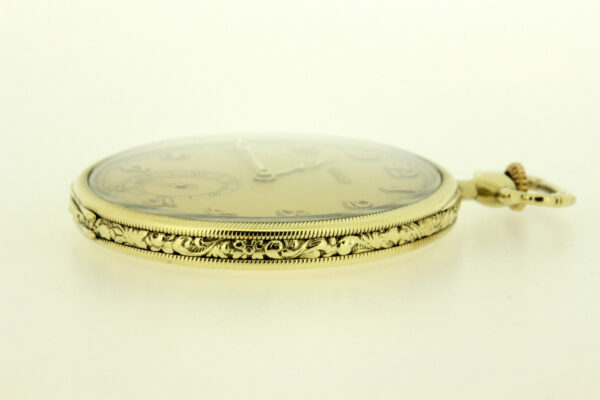 Timekeepersclayton 1920s 14K Yellow Gold Hand Engraved Longines Pocket Watch Size 12