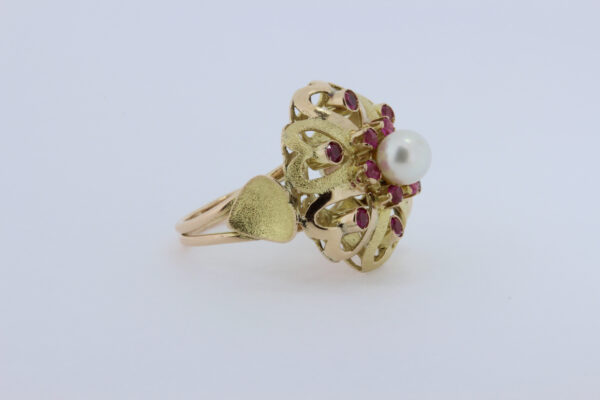 Timekeepersclayton 10K Gold Multi Heart Ring with Pink Accents and Pearl