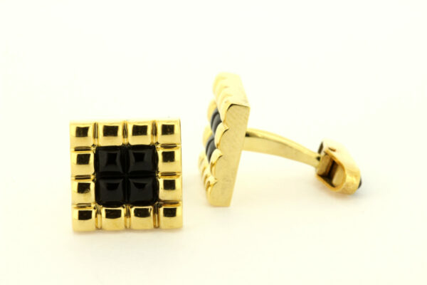 Timekeepersclayton 18K Yellow Gold Cufflinks with Square Puff Grid Black Onyx Inlay cuff links
