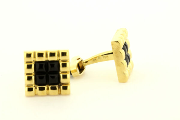 Timekeepersclayton 18K Yellow Gold Cufflinks with Square Puff Grid Black Onyx Inlay cuff links