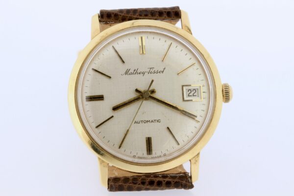 Timekeepersclayton 14K Yellow Gold Mathey-Tissot Wrist Watch Automatic Date Dial Swiss Movement Vintage