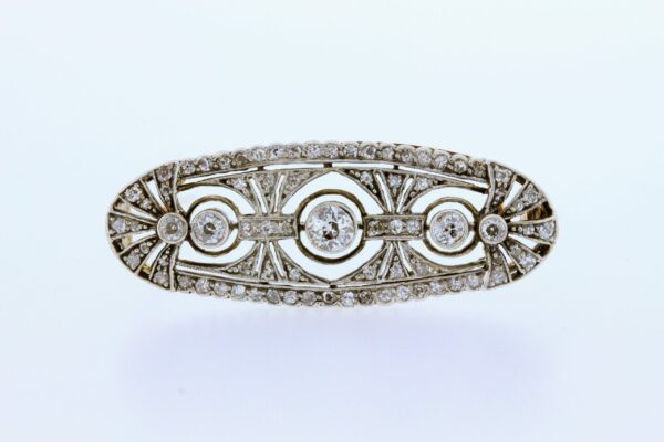 Timekeepersclayton Vintage 14K Yellow Gold and Silver brooch Slide 1 carat Diamond total weight Filigree