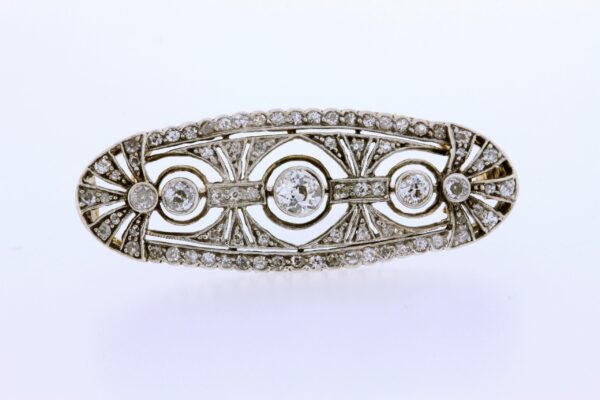 Timekeepersclayton Vintage 14K Yellow Gold and Silver brooch Slide 1 carat Diamond total weight Filigree
