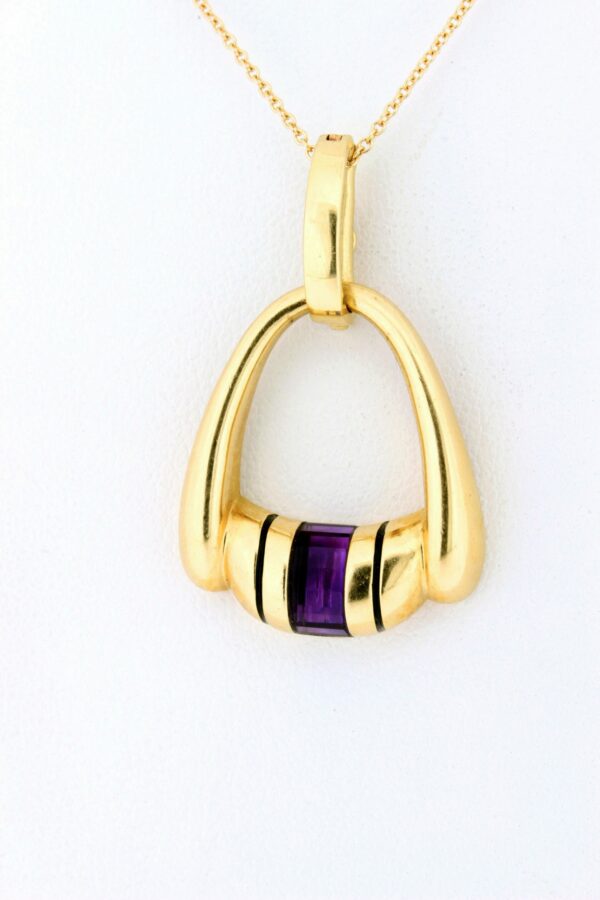 Timekeepersclayton 14K Yellow Gold Stirrup Pendant with Purple Amethyst Accent