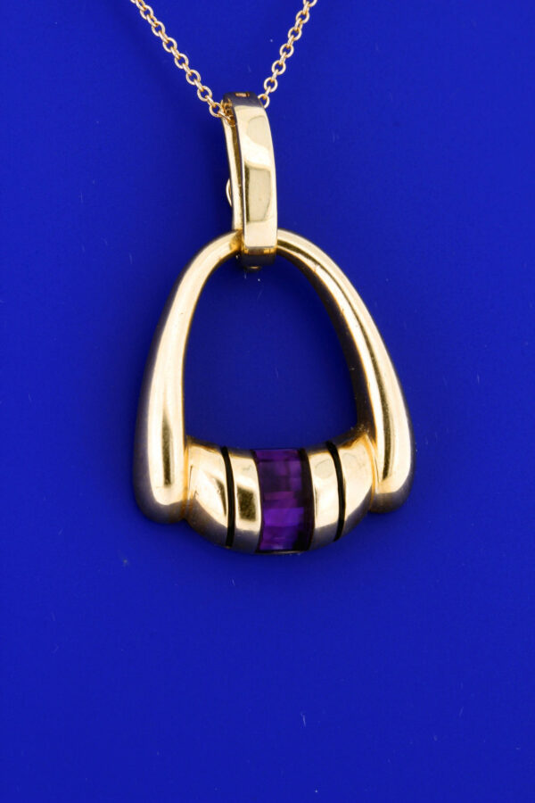 Timekeepersclayton 14K Yellow Gold Stirrup Pendant with Purple Amethyst Accent