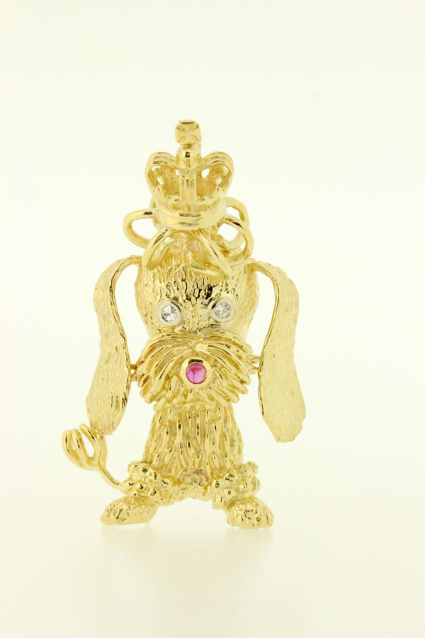 Timekeepersclayton Crowned Poodle 18K Yellow Gold Brooch