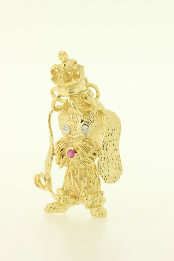 Timekeepersclayton Crowned Poodle 18K Yellow Gold Brooch