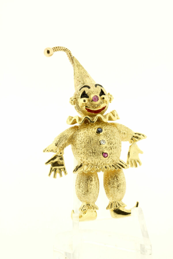 Timekeepersclayton 18K Yellow Gold Clown Brooch Vintage with Enamel